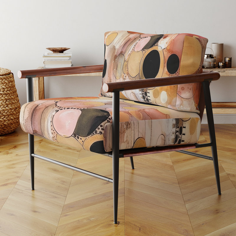 Chaise rembourrée avec accoudoirs à motif abstrait géométrique Afro Dream III, Noir, noir, noir, noir