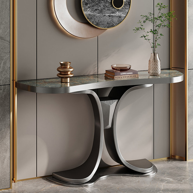 Table d'entrée moderne en acier inoxydable, H 33,4 po x l 62,9 po x P 14,9 po, Gris