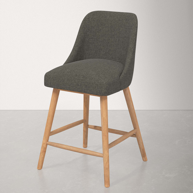 Tabouret Gallie, Tabouret de bar (siège d'une hauteur de 31 po), Bois naturel, Lin texturé gris anthracite