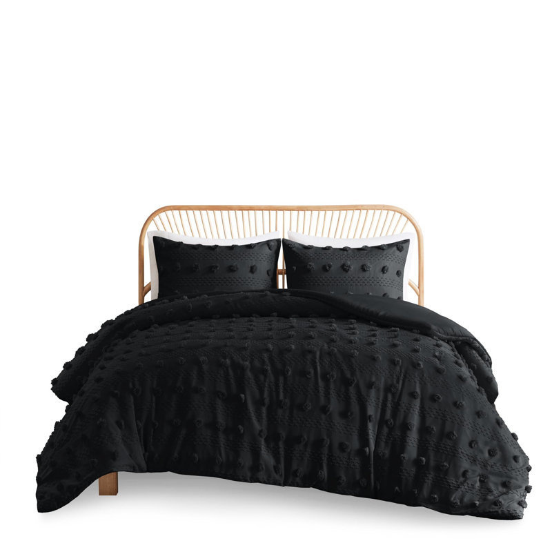 Housse de couette 3 pièces double / grand noir avec pince et attaches intérieures en microfibre