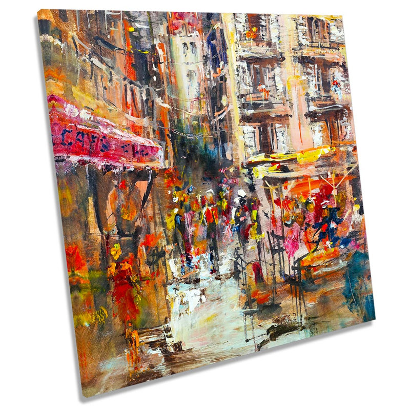 Abstract Street Café Shops - Wrapped Canvas Painting, 60cm H x 60cm W x 2cm D