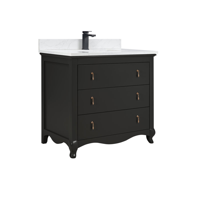 36" Cadet Finish Solid Wood Sink Vanity  With 1' Artificial Stone Top, Tricon Black