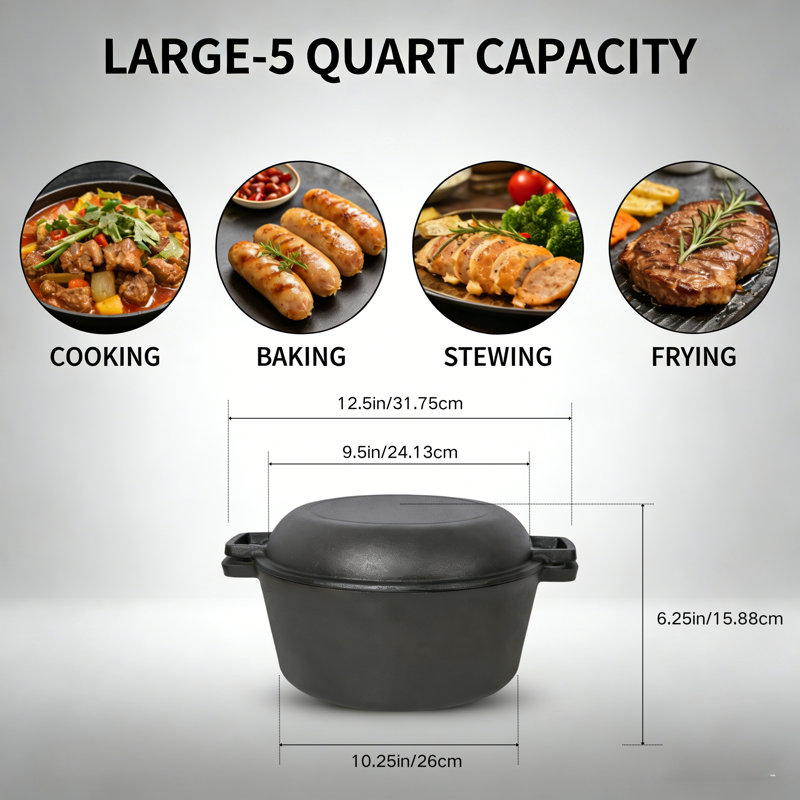 3 In 1 Pre-seasoned Cast Iron Dutch Oven
