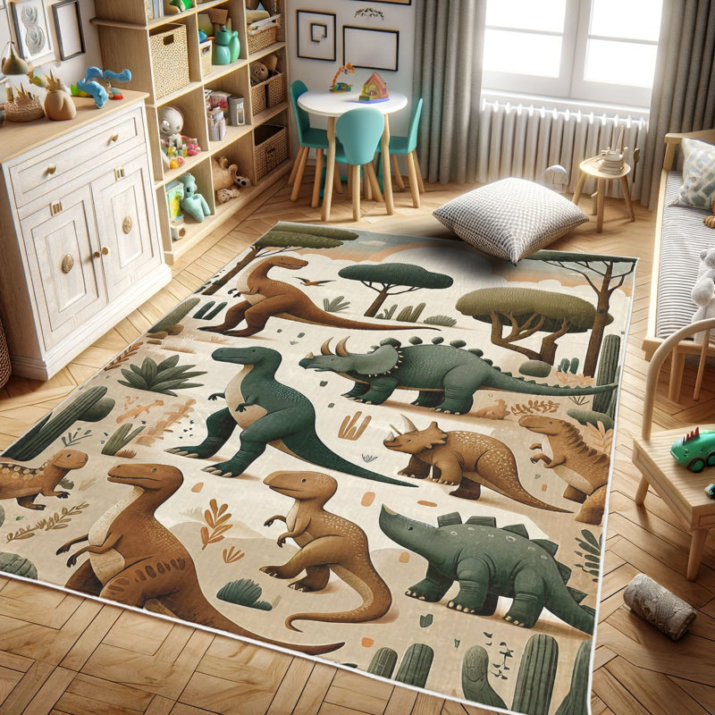 Ambesonne Dinosaur High Density Long Fiber Poly Threads Decorative Area Rug Carpet, Runner 2' x 5'