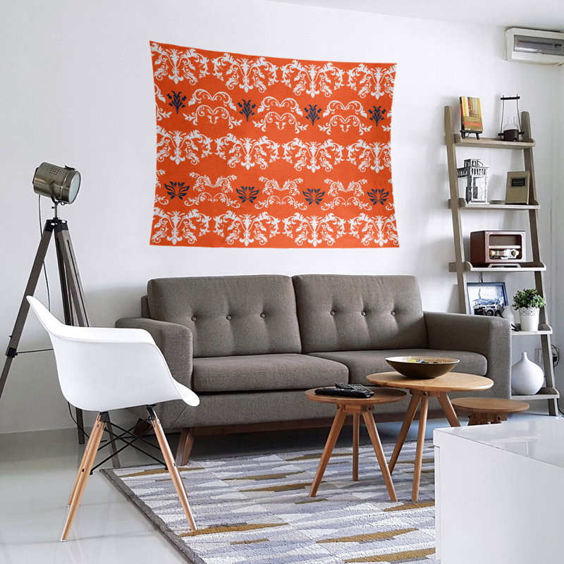 Tapisserie baroque en microfibre de football Denver, H 88 po x l 104 po, Orange / blanc / noir