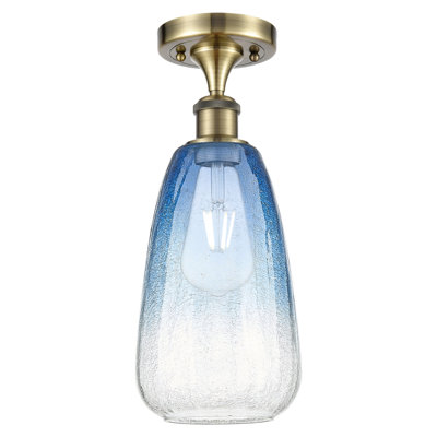 Ballston - Brookhaven Almond - 1 Light 6" Semi-Flush Mount - Antique Brass Finish - Sapphire Blue Shade