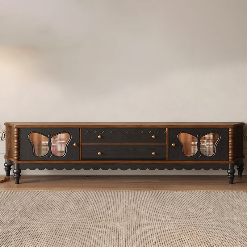 Meuble télé moderne en bois manufacturé noir, H 22,05 po x L 70,87 po x l 15,75 po