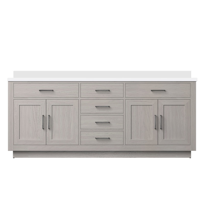 Ensemble de meuble-lavabo double 80 ", Chêne blanc, Marbre de culture blanc