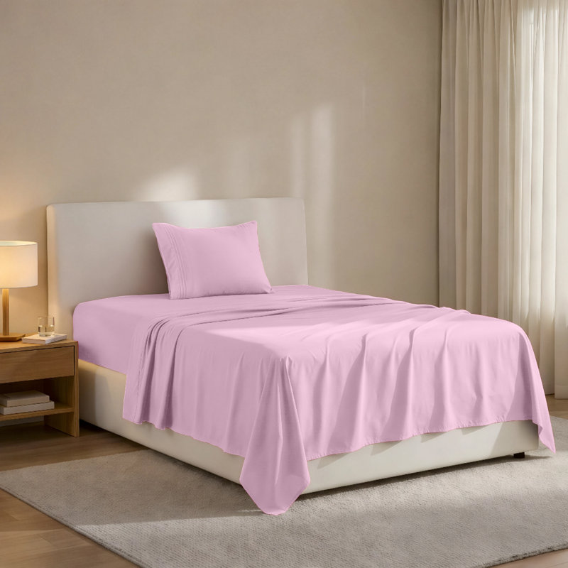 Lux Decor 4-Piece Ultra Soft Microfiber Sheet Set Deep Pocket Fitted Sheet, Wrinkle-Resistant & Easy Care Bedding, Pink