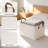Fabric Storage Baskets With Leather Handles For Organization, Sturdy Metal Frame And Fiberboard Bottom, Versatile Shelf And Closet Organizer Bins, 4-Pack
