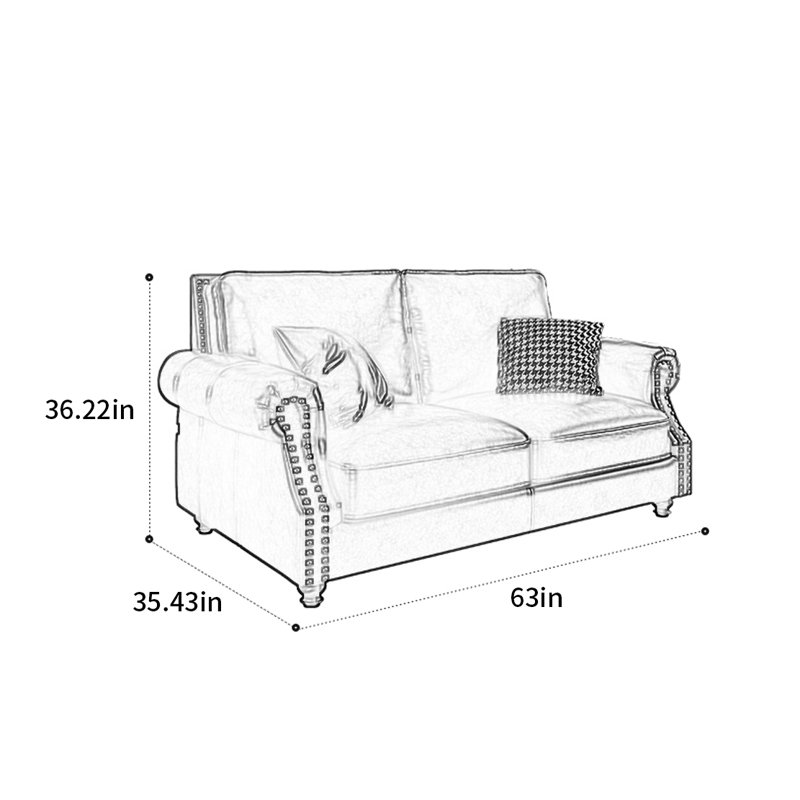 Canapé rétro de style américain, H 36,22 po x l 63 po x P 35,43 po, 2