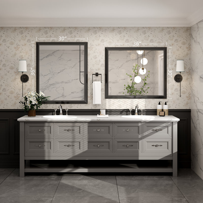 Miroir de meuble-lavabo mural Molly, 36 po x 30 po, Noir