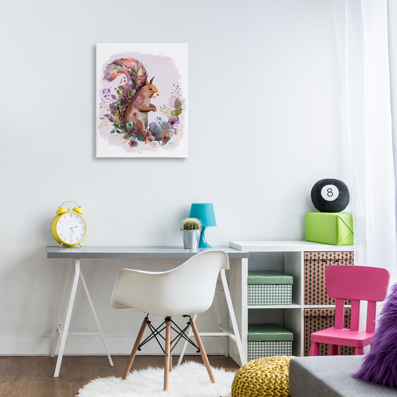Art mural sur toile écureuil et guirlande florale par Fab Funky, H 30 po x l 24 po