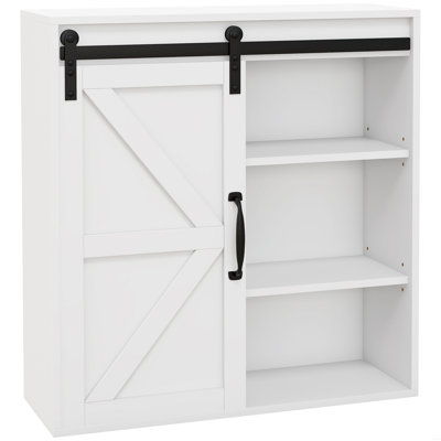Bathroom Wall Cabinet, Medicine Cabinet With Sliding Barn Door And Adjustable Shelf, Over The Toilet Cabinet