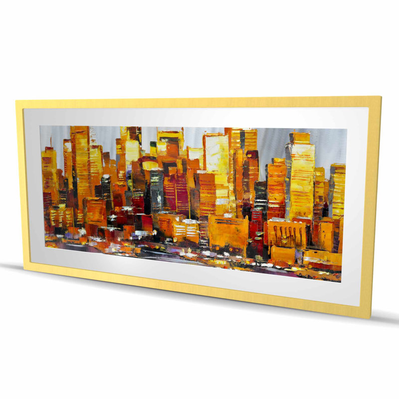 Bâtiments orange - villes grises, reproduction encadrée mate pour la décoration