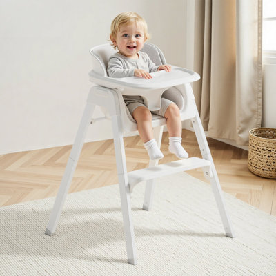 4-in-1 Baby High Chair, Height-Adjustable and Foldable Feeding Chair for Babies and Toddlers, Easy to Clean, White