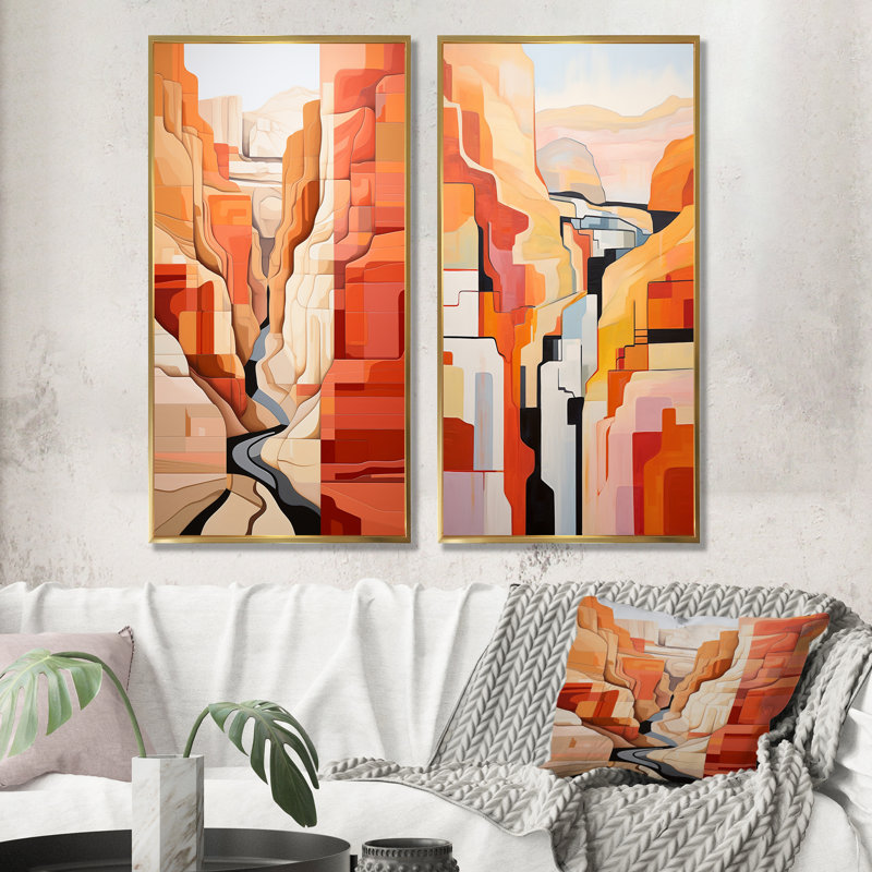 «Abstract Canyon Desert Storm», ensemble de 2 reproductions d'art mural, Cadre flottant doré, H 32 po x l 33 po