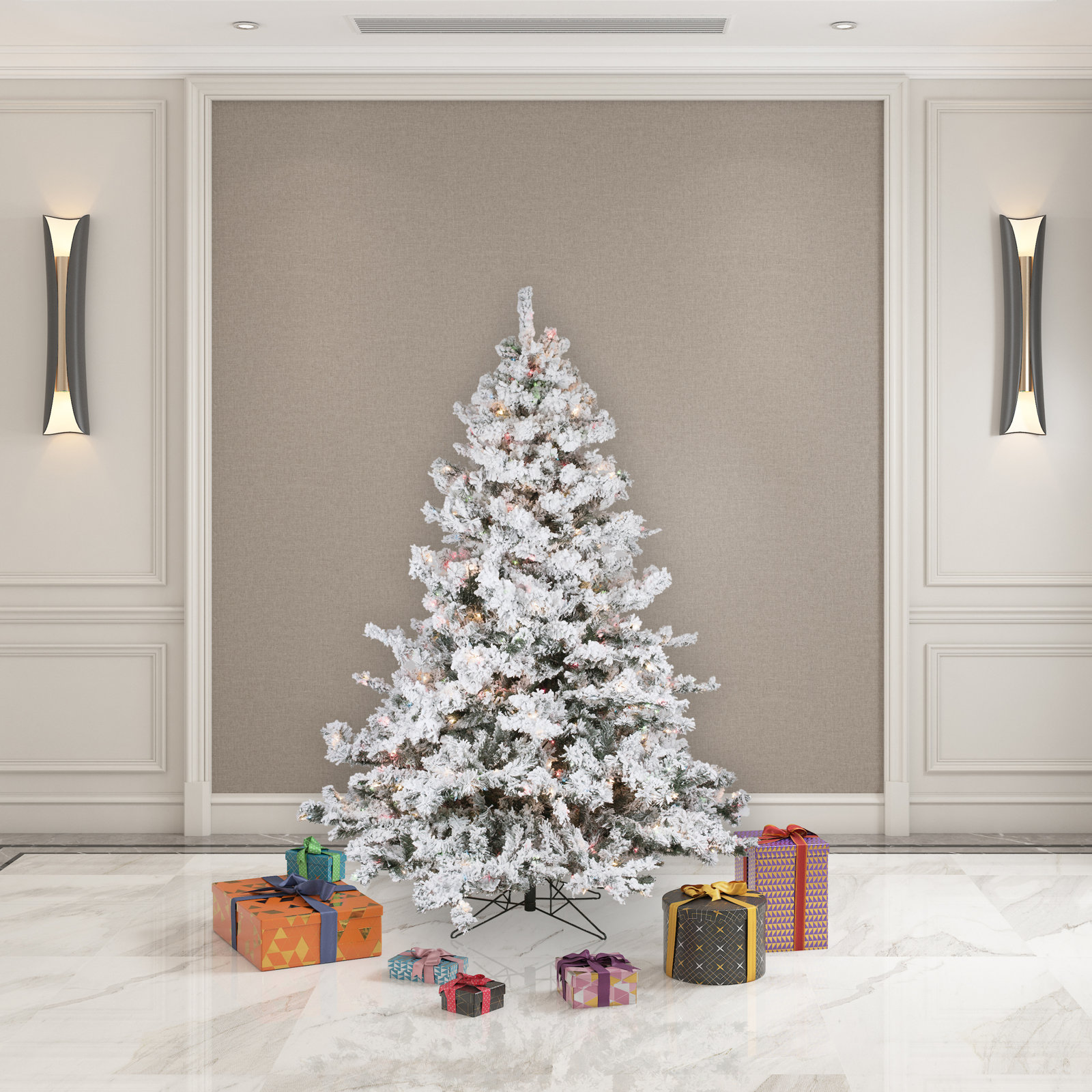 Frosted 10' Pre-Lit Pine Christmas Tree, 5.5' H