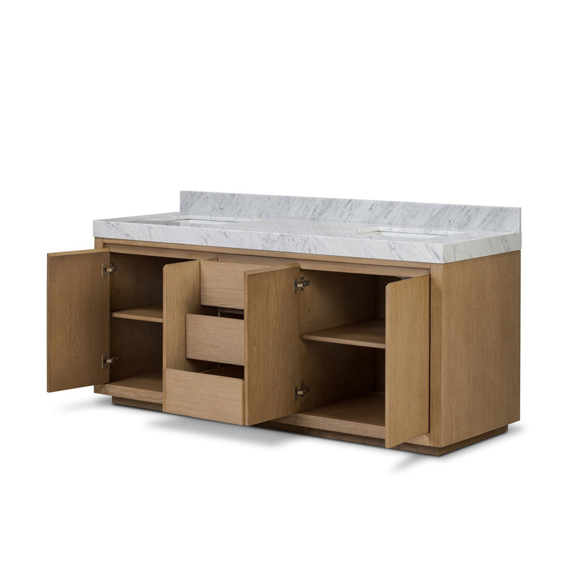 Everett Double Vanity-Satin Light Wash Oak, Satin Light Wash Oak Veneer