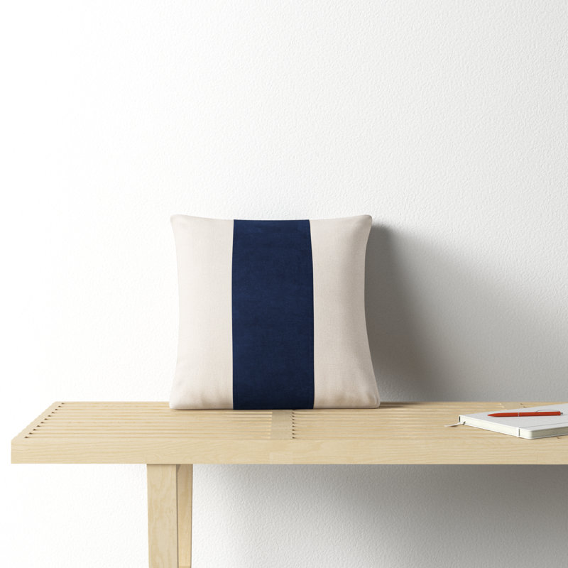 Kat Square Pillow Cover, Polyester/Polyfill, Navy/Ivory, 18" x 18"