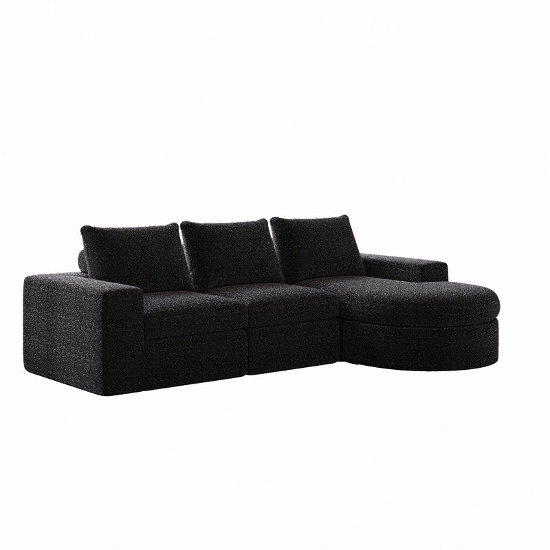 Canapé modulaire courbé en osier de 99 po avec méridienne Boneless, sans assemblage requis, Noir