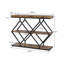 Table d'entrée industrielle à 3 niveaux avec rangement, table console avec tablettes ouvertes, structure en métal en forme de losange-961230734