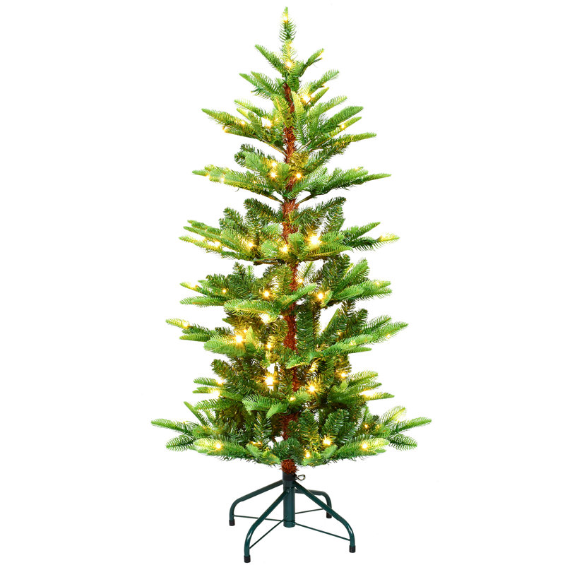 4 pi. 298 pointes avec 100 lumières à DEL blanc chaud en PE + PVC vert, fil à mémoire à dépliage automatique, structure à charnières et arbre de Noël artificiel avec support en métal stable - Assemblage facile