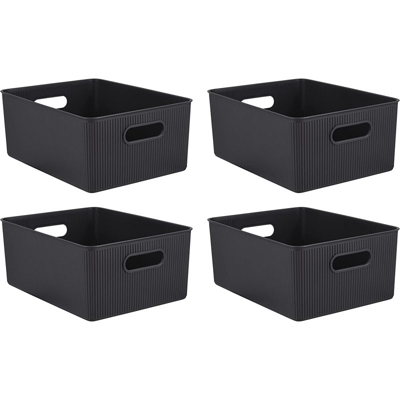 Ribbed Plastic Box Set, 4, Brown