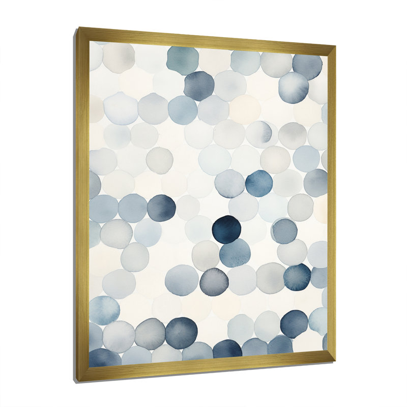Cercle matriciel aquarelle en bleu délavé rétro I - impressions d'art géométriques modernes, Gold Picture Framed