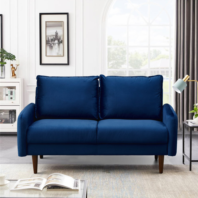 Genghis 58.3" Velvet Rolled Arm Loveseat , Prussian Blue