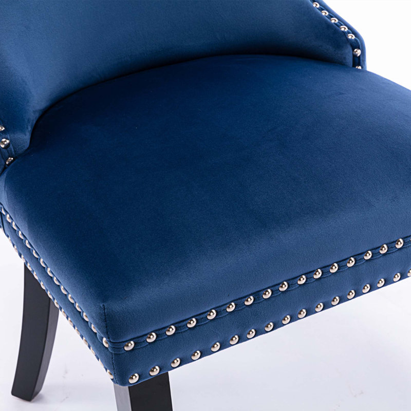 Chaise d'appoint Madra, Noir, Velours bleu