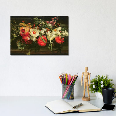 Still Life With Roses, Lilies And Other Flowers by Rachel Ruysch - Wrapped Canvas Print