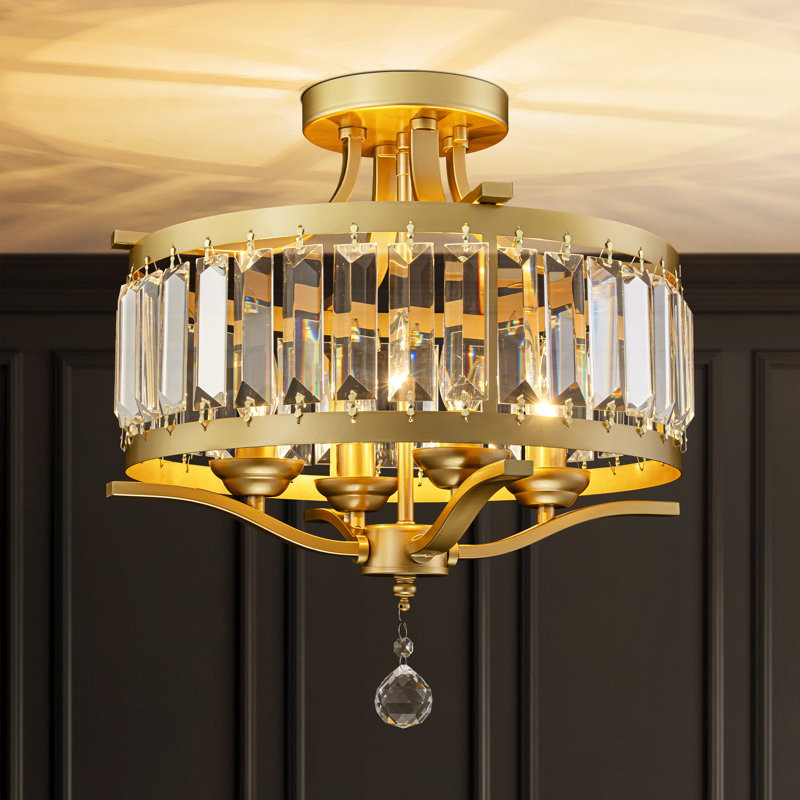 Plafonnier encastré en cristal 4 lumières Elonso, Doré