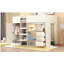 Lit mezzanine double en bois avec garde-robe intégrée, bureau, tablettes de rangement et tiroirs, beige-591687412