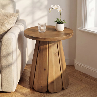 Solid Wood Round End Table,  Small Side Table with Splayed Base, Mid-Century Modern Nightstand