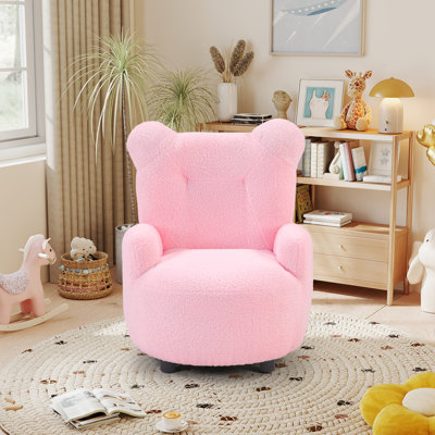 Fauteuil d'appoint moderne pour enfants, 62 cm de large, à oreilles d'ours, recouvert de tissu de polyester.