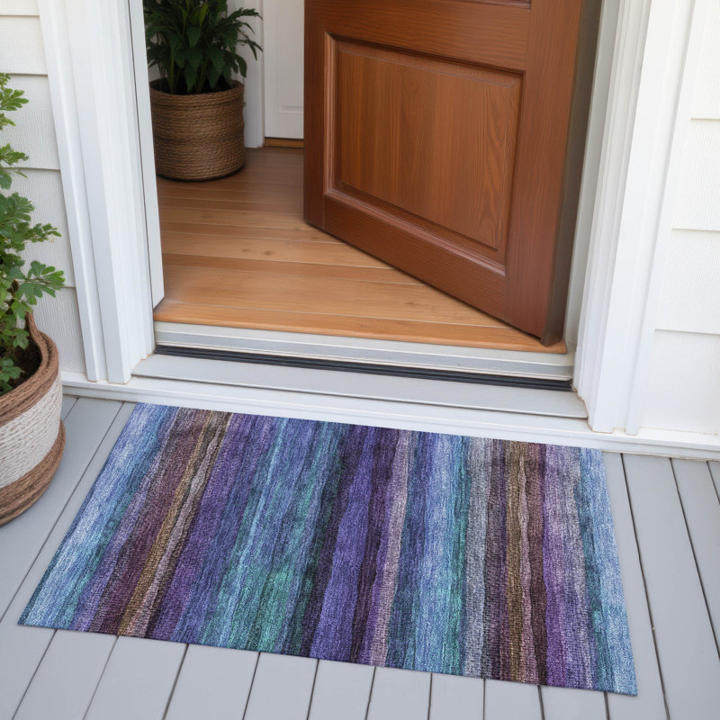 Machine Washable Indoor/Outdoor Xhevrie Blue Rug, Rectangle 1'8" x 2'6"