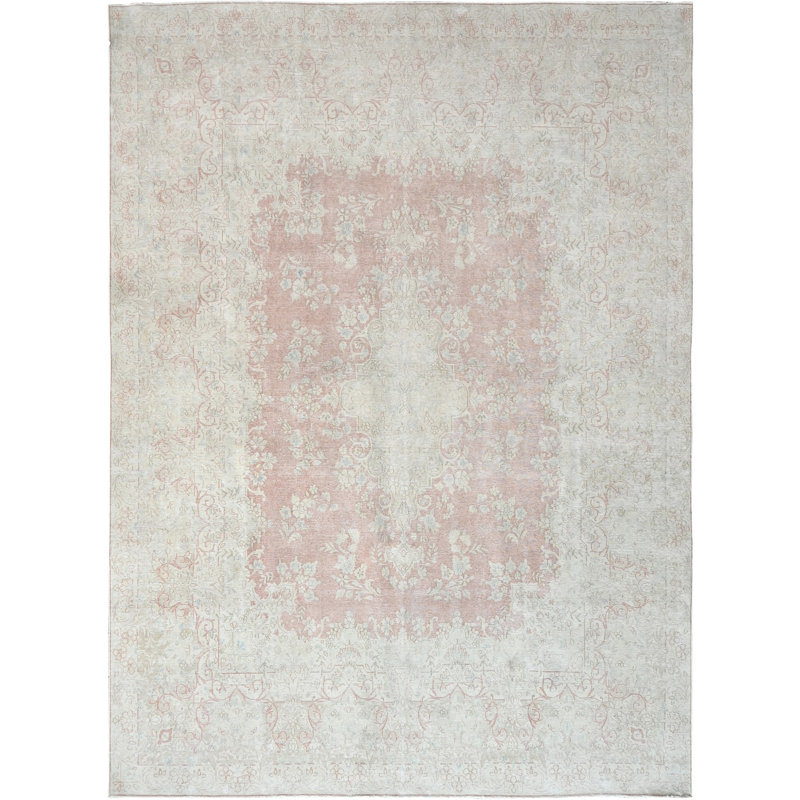 Tapis rose et ivoire noué à la main de haute qualité