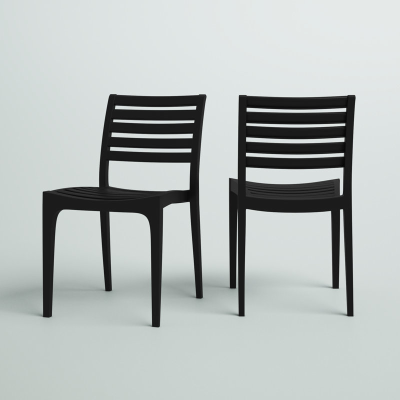 Plastic Outdoor Stacking Dining Side Chair, Black