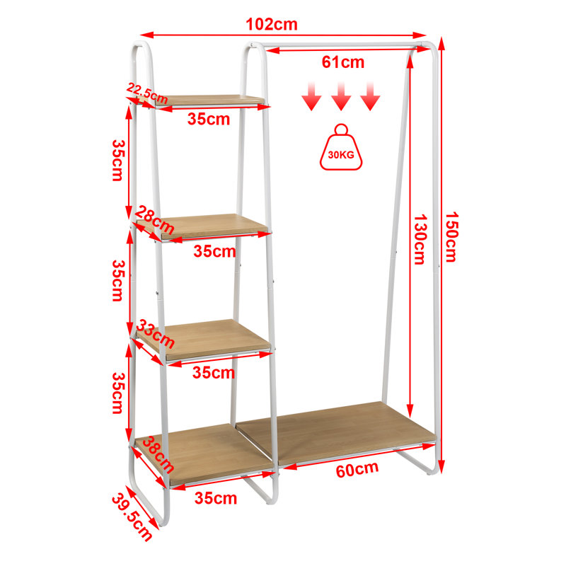 Bouknight 102cm Clothing Rack, White/Light Oak