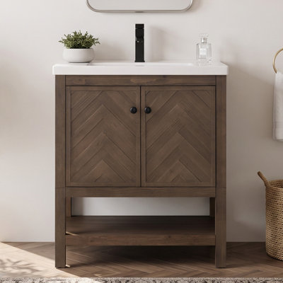 Chazden 30" Freestanding Herringbone Design Single Bathroom Vanity with Ceramic Top