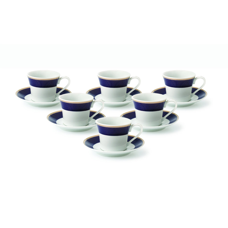 Elegant Blue and Gold Ceramic Espresso Cup and Saucer Set