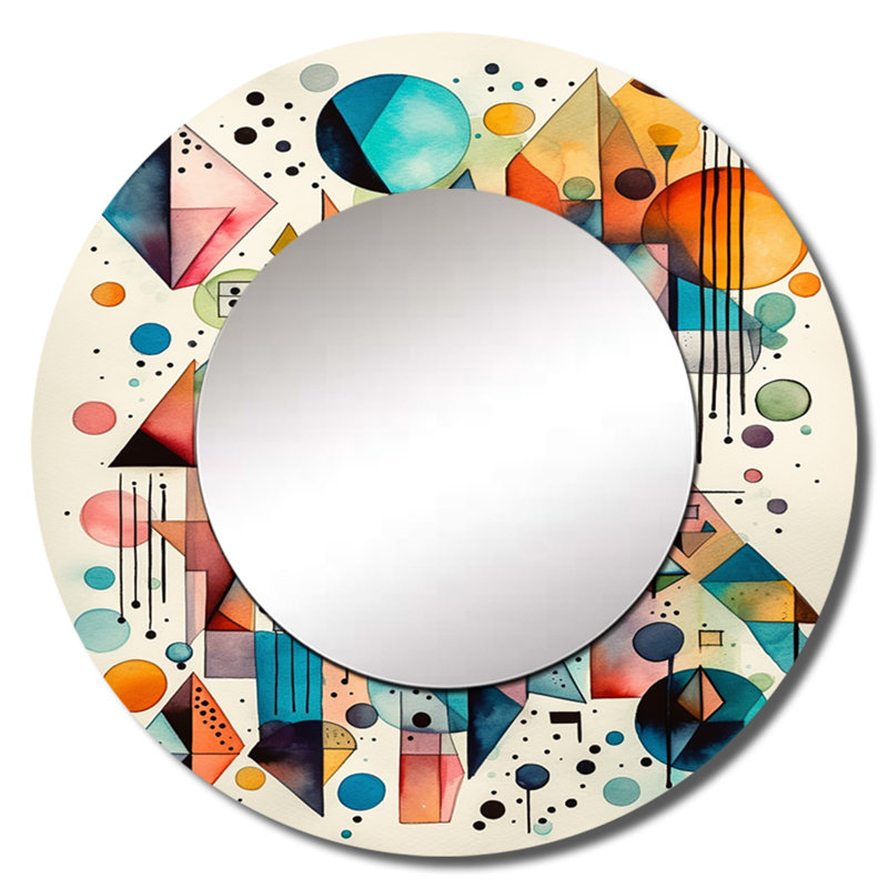 «Pirran», géométrie bleue et orange Balance I - miroir géométrique, miroir mural rond bleu, impression sur métal