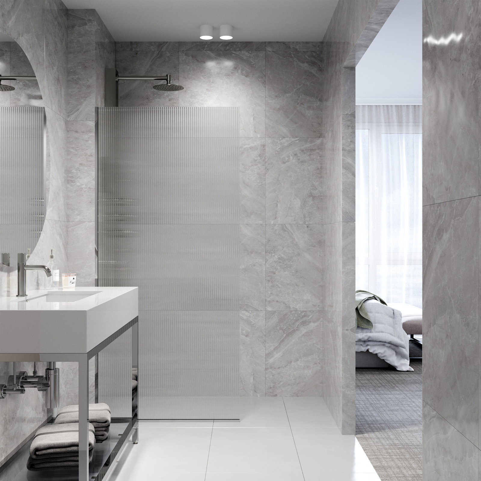 Zenith Frameless Fixed Shower Screen, Chrome Fluted
