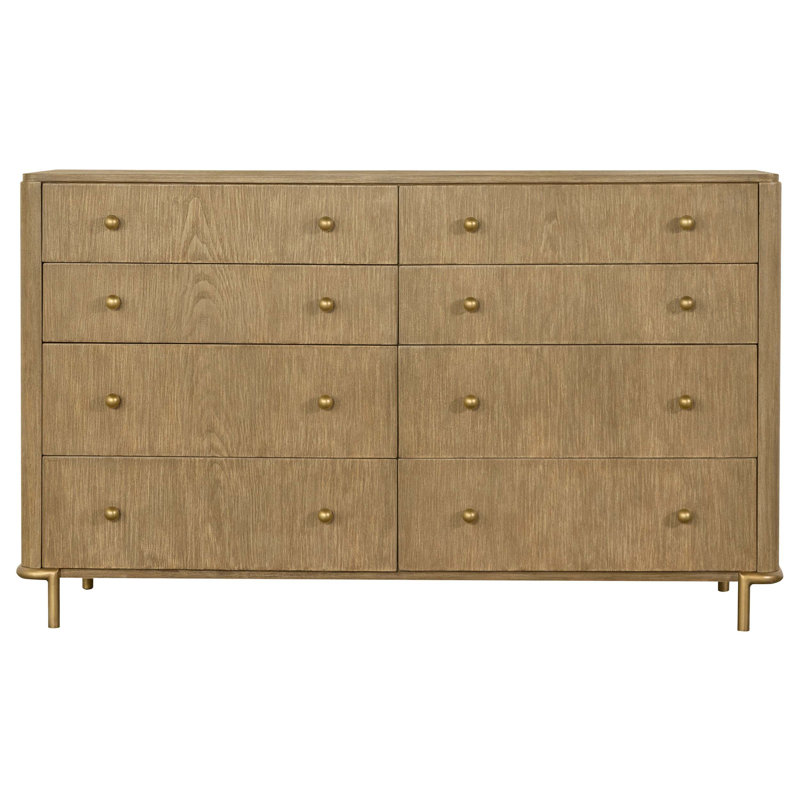 Commode rectangulaire à 8 tiroirs au design organique naturel, au glamour subtil et au rangement spacieux pour une chambre bien organisée
