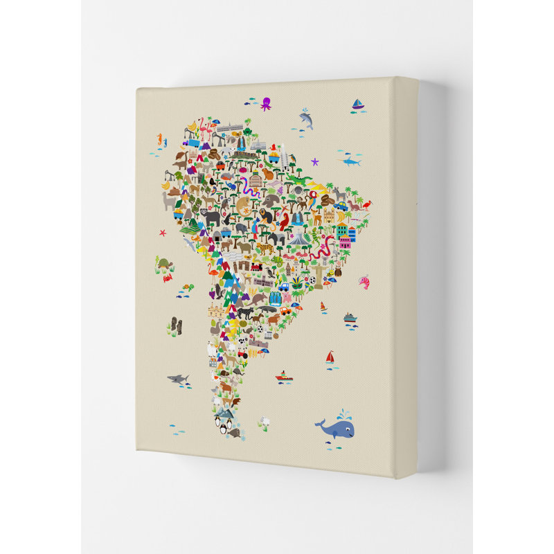 Animal Map Of South America by Michael Tompsett - Print, Wrapped Canvas, 42cm H x 29.7cm W x 4cm D