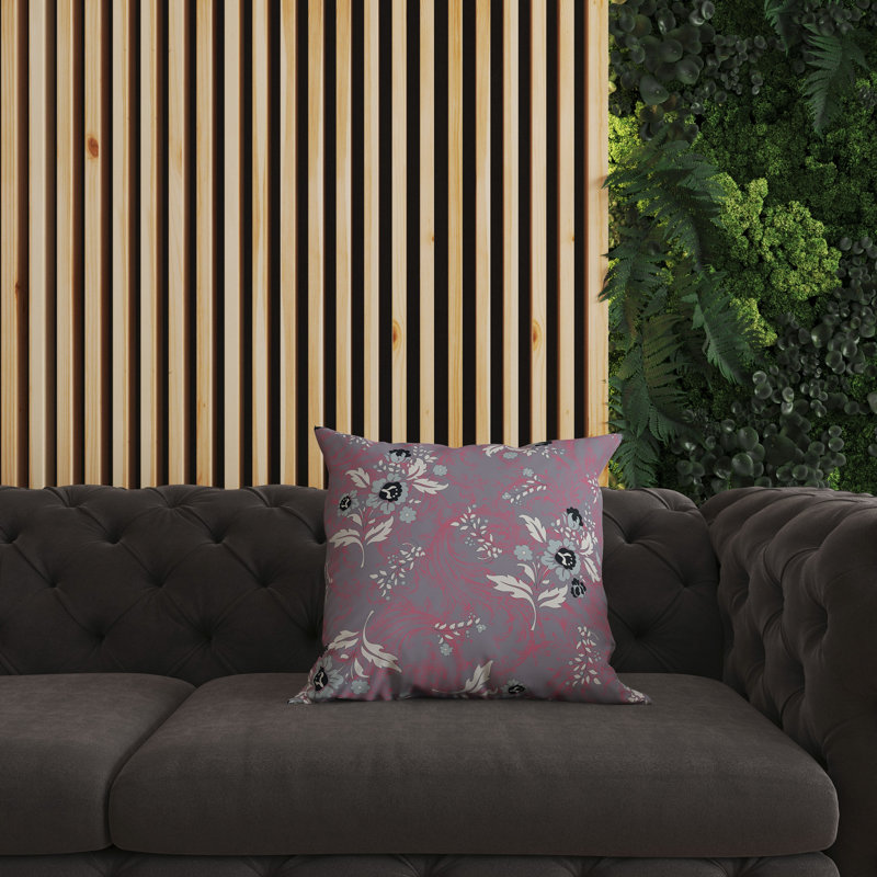 Coussin décoratif intérieur / extérieur à motif floral Meadow Strokes, H 18 po x l 18 po, Rose/mauve