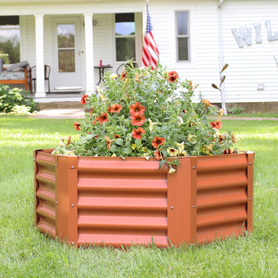 Hexagon Galvanized Steel 41" x 35.5" x 16.25" Raised Garden Bed - Brown