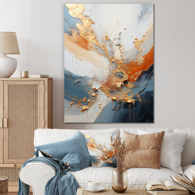 Golden Sunrisre Abstract Gold And Nova Blue I - Abstract Painting Framed Canvas Print