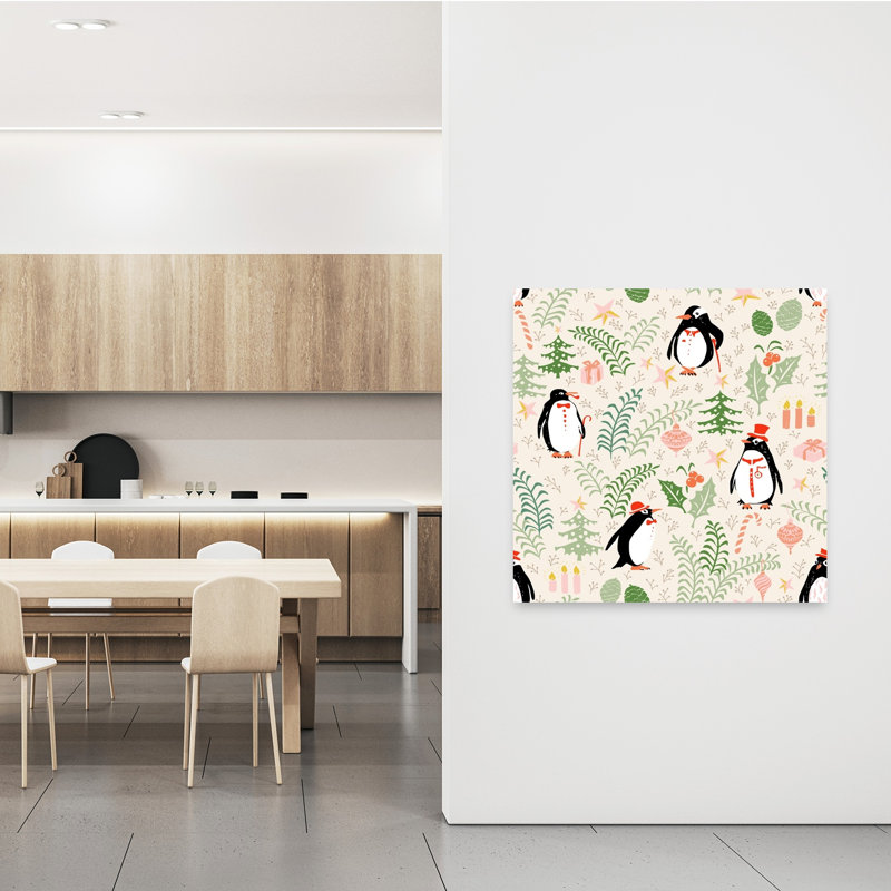 Festive Penguin Holiday Pattern Abstract Contemporary Penguin Landscape Nature Wall Art Print 1 Piece Wrapped Canvas Wall Art